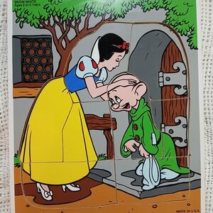 Vintage Playskool Wood Snow White And Dopey Puzzle.